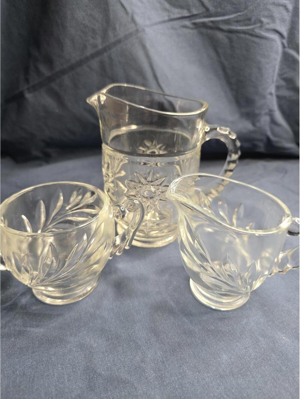 Vintage Anchor Hawking Clear Glass Pitcher and Creamer Set